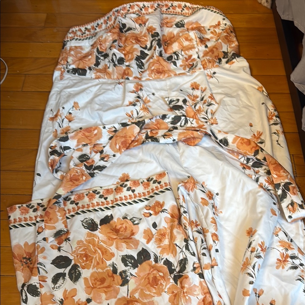 SHEIN Orange and White Jumpsuit with Vintage Floral Design